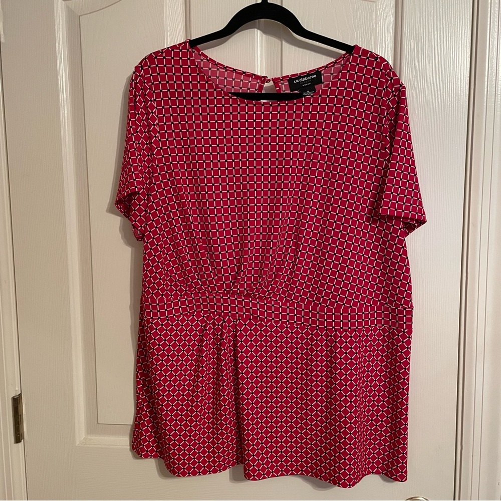 Liz Claiborne Pink Geometric Print Peplum Top